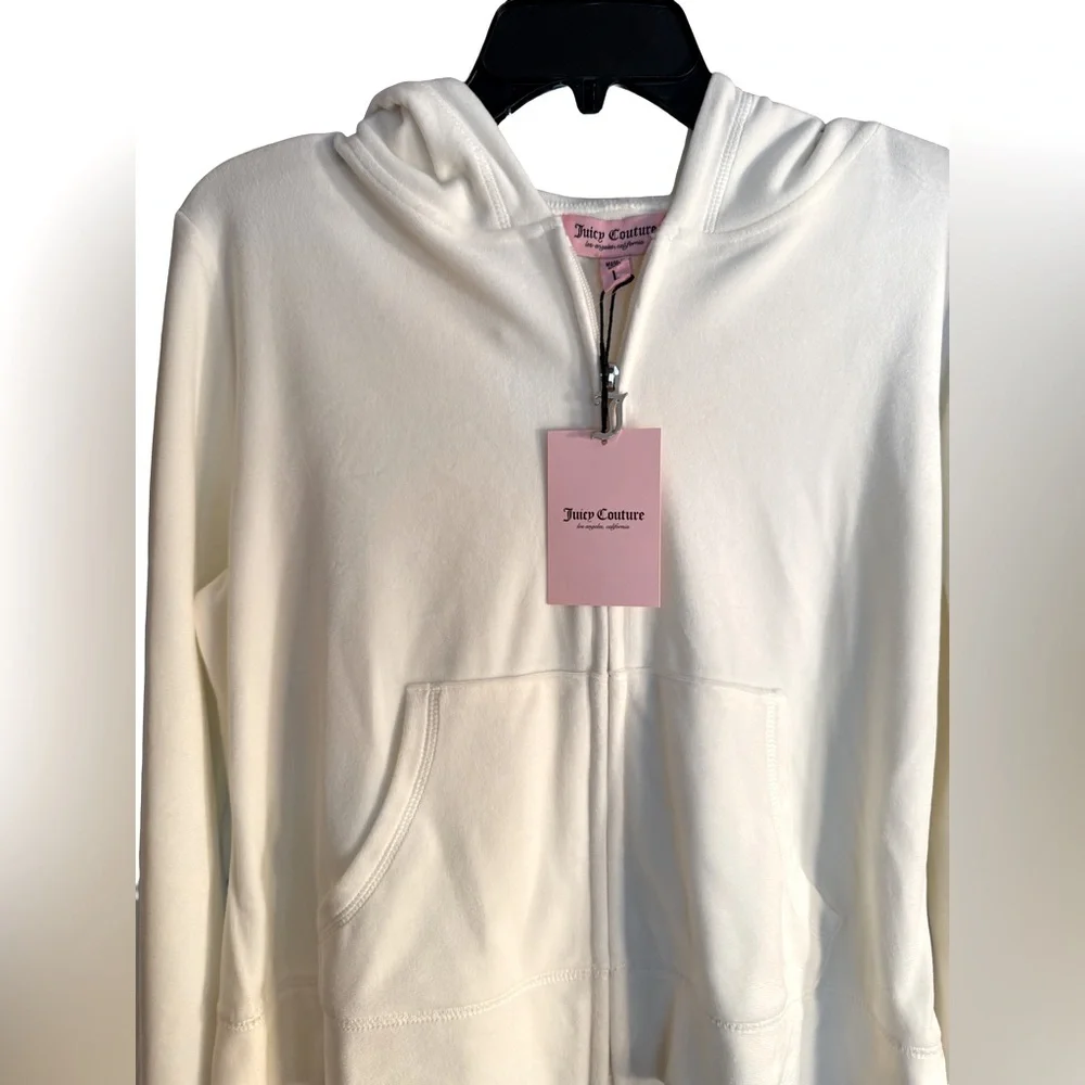 Juicy Couture NWT Sz L White Cream Velour Zipper Hoodie & Shorts Set (0664) - Picture 2 of 7